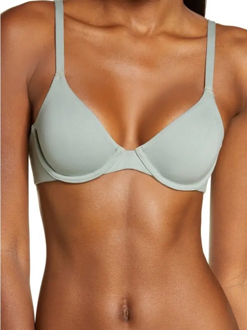 Skims Cotton Jersey T-Shirt Bra in Mineral Green